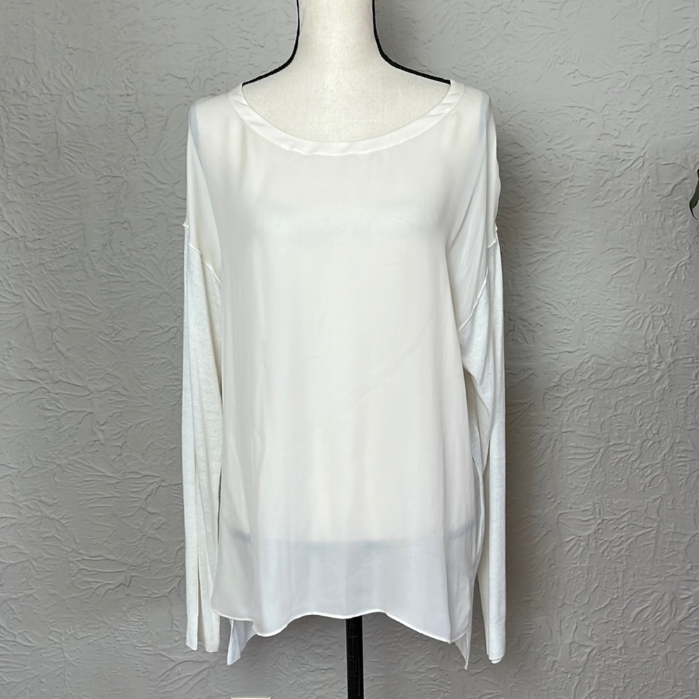 Vince Silk Front Rayon/Linen Blouse